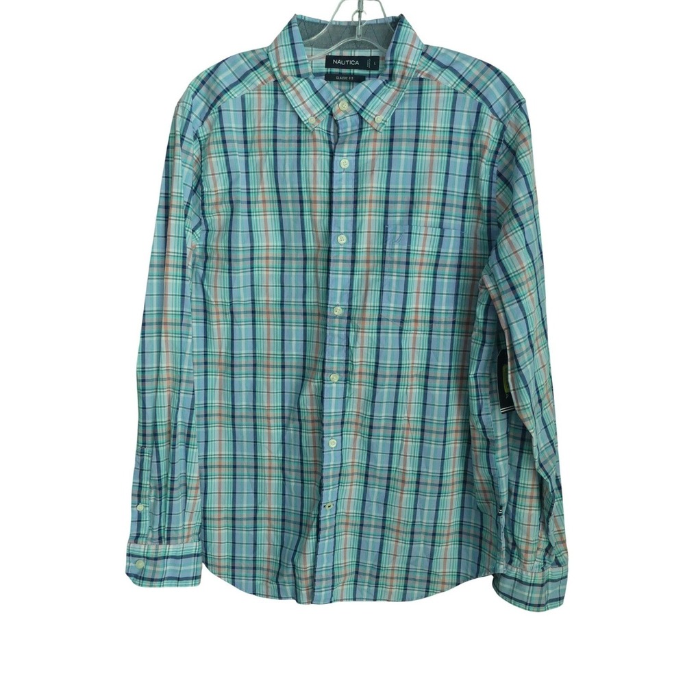 Nautica Mens Classic Fit Plaid Button Down Shirt Large NWT Cotton Office Casual